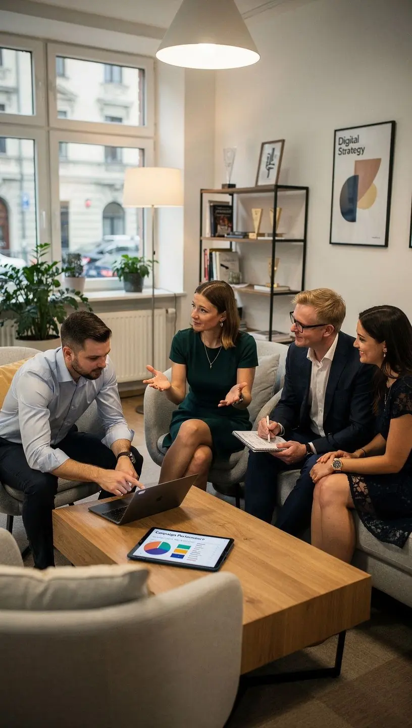 ZГЎkaznГ­k ve spoluprГЎci s agenturou pЕ™i tvorbД› marketingovГ©ho plГЎnu.